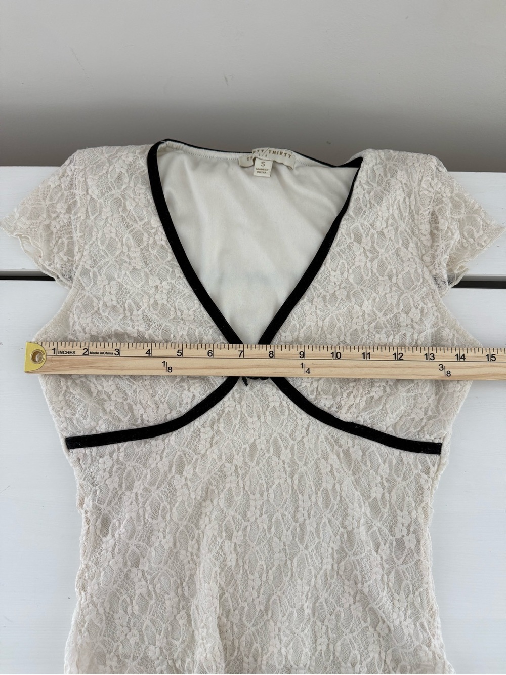 Thirty Thirty Lace Contrast Trim Top Small Coquette Y2K - Picture 5 of 6